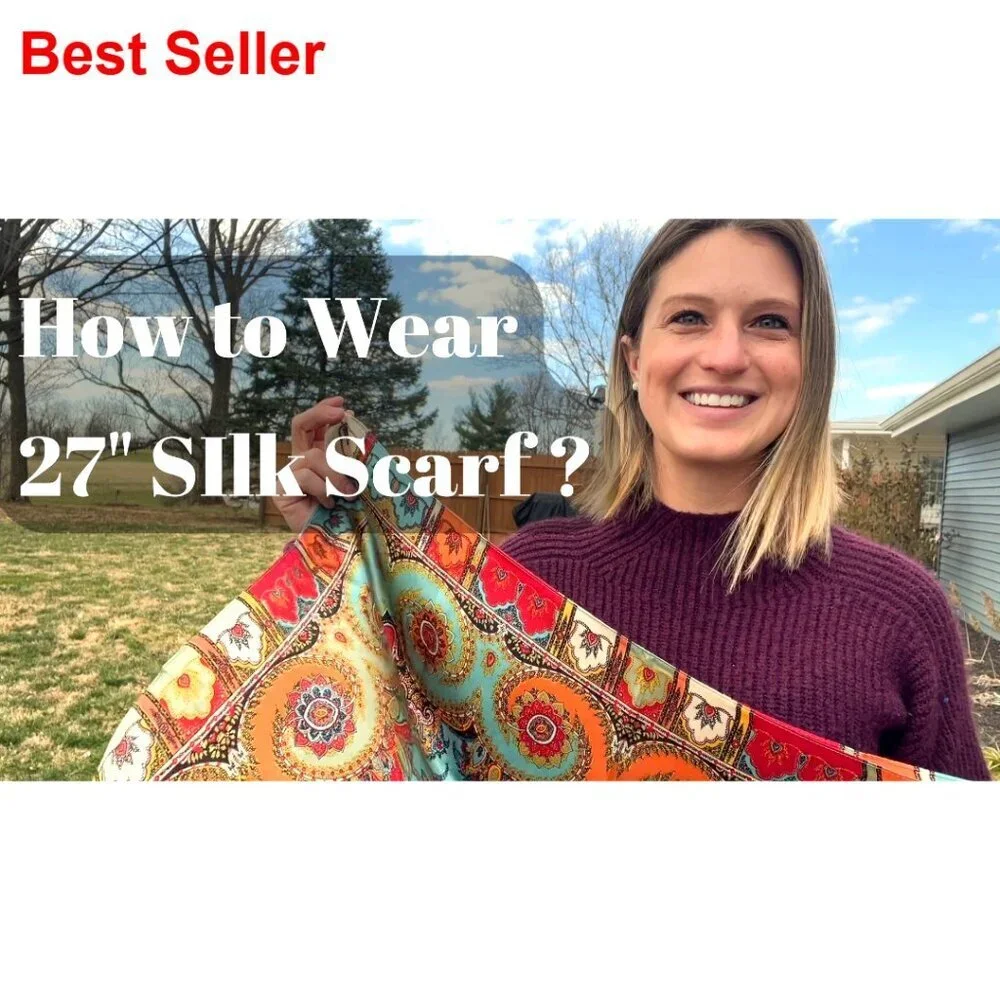 100% Pure Mulberry Silk Square Scarf 27x27 Women Neckerchief Headscarf